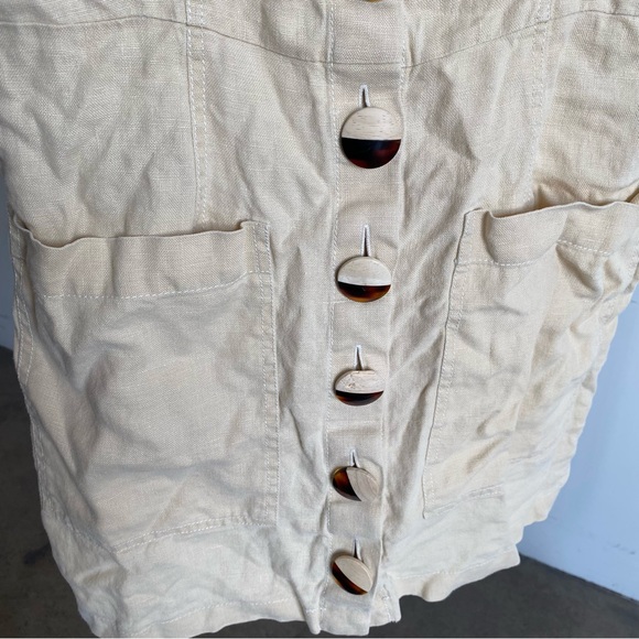Nicholas Beige Button Front Double Strap Linen Mini Dress Sz 8 - Picture 6 of 9